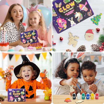 DIY Wooden Magnets Wood Crafts Kit for Kids Glow in The Dark, Arts Supplies Painting Kit, Fun Party Favors for Christmas Gifts