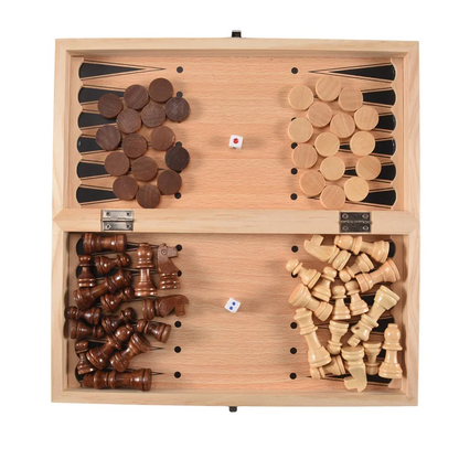 Hot Selling 3 In 1 Wooden International Chess Set Board Travel Games Chess Backgammon Draughts Entertainment