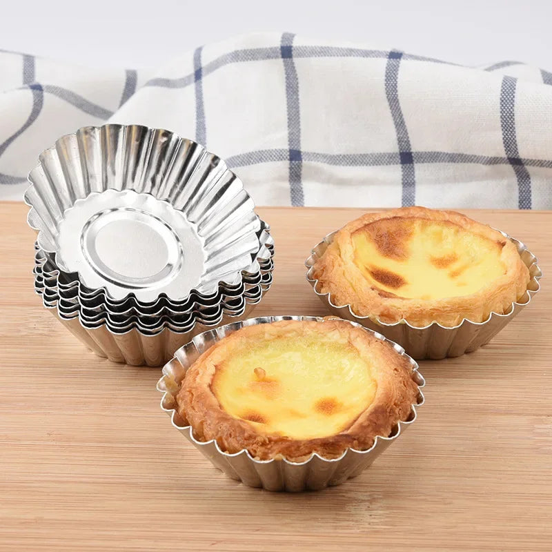 10pcs Egg Tart Molds Aluminum Cupcake Cake Cookie Lined Mold Mould Tin Baking Cups Kitchen Tool Reusable Nonstick Tartlets Hot