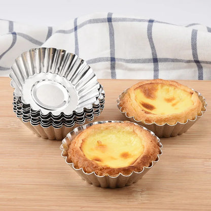 10pcs Egg Tart Molds Aluminum Cupcake Cake Cookie Lined Mold Mould Tin Baking Cups Kitchen Tool Reusable Nonstick Tartlets Hot