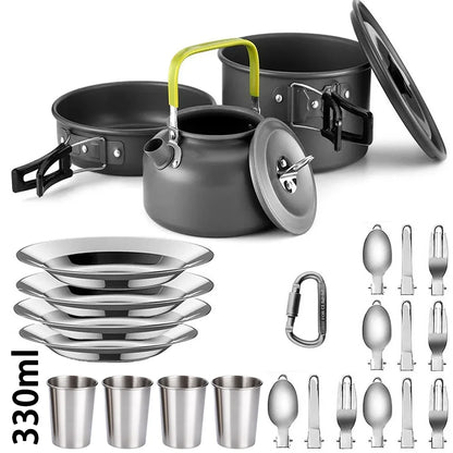 1Set Camping Cooking set Camping Cookware Travel Tableware Outdoor Picnic Set Teapot For 2-3 Peaple Non-stick pots assorted sets