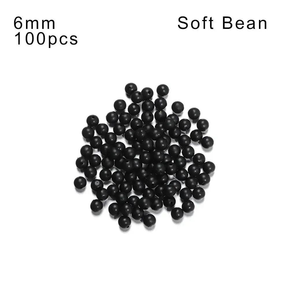 100pcs Fishing Beads Space Stopper Black 3mm-12mm Round Soft and hard beans Fishing Lures bait Hook Rig Accessories