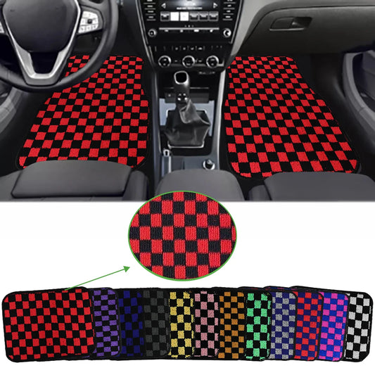 4Pcs JDM Racing  Plush Floor Mat Checkers Vehicle Front Rear Carpets Universal Car Floor Carpet Rugs Non-Slip Car Decoration