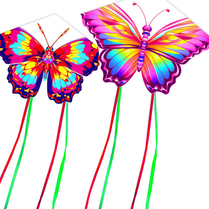 New Amazing Colorful 2Pcs/Set Butterfly Kite For Kids And Adults Good Flying With String And Handle