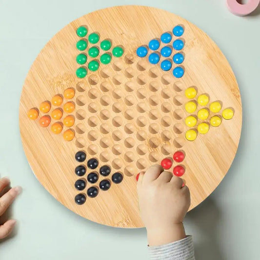 Chinese Checkers Game Set Wood Beads Chinese Checkers Plate Strategy Puzzle Family Board Game For Boys Girls Friends