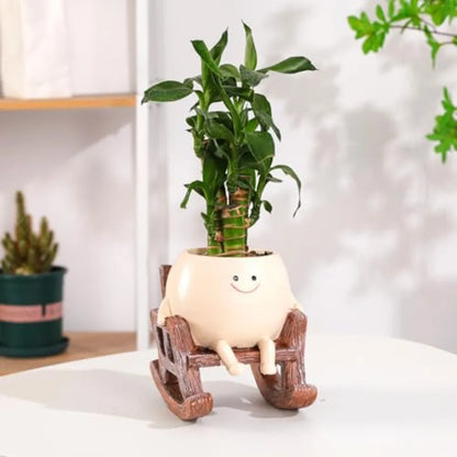 Cute Smiley Face Planter Pots Rocking Chair Resin Planter Pots for Indoor Outdoor Plants with Drainage Hole Unique Gift IdeaI