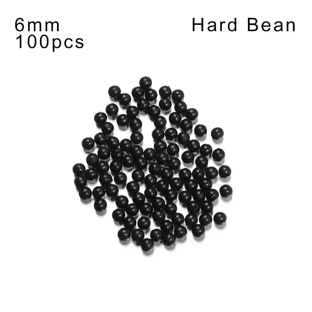 100pcs Fishing Beads Space Stopper Black 3mm-12mm Round Soft and hard beans Fishing Lures bait Hook Rig Accessories
