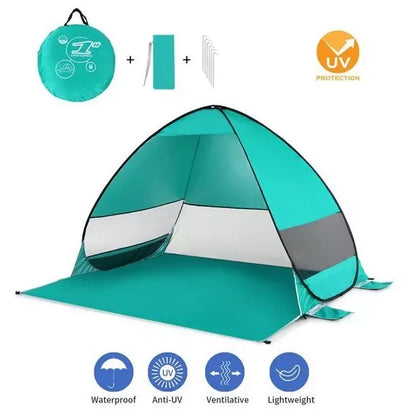 Pop Up Beach Tent Outdoor Camping Travel Shade Sun Shelter Tent Lightweight Folding Waterproof UV Protection Tents 2-3 Man/Women