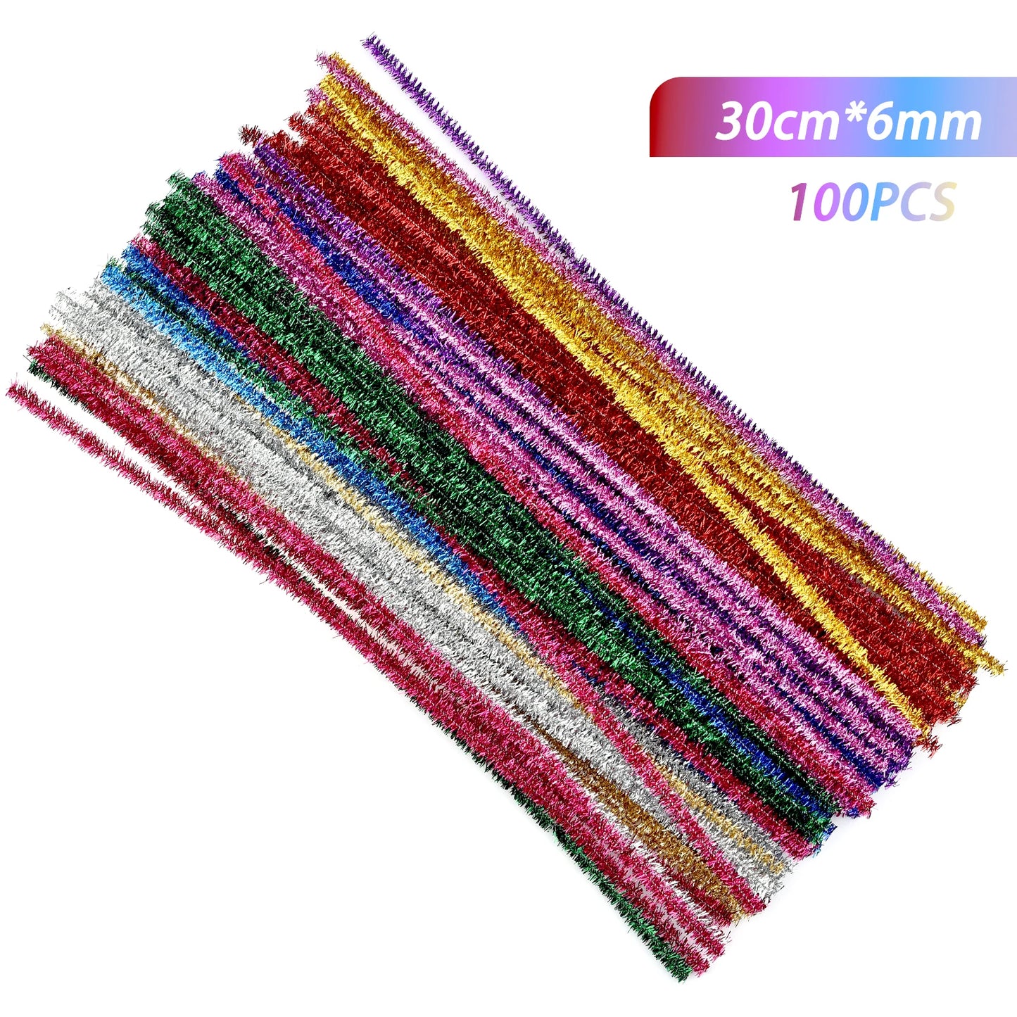 100pcs Glitter Chenille Stems Pipe Cleaners Plush Tinsel Stems Wired Sticks Kids Educational DIY Craft Supplies Toys Craft Xmas