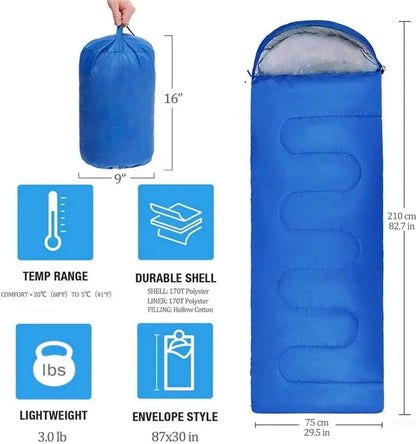 Envelope with Cap Sleeping Bag, Spring Summer Autumn Outdoor Travel Bag, Adult Camping Single Sleeping Bag 210*75CM 5-20 Degree