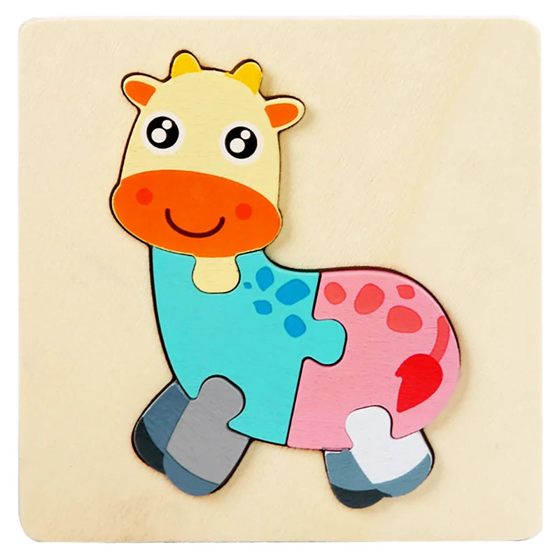 High Quality 3D Wooden Puzzle Baby Cartoon Animal Traffic Jigsaw Early Learning Cognition Game Puzzle Toys for Children