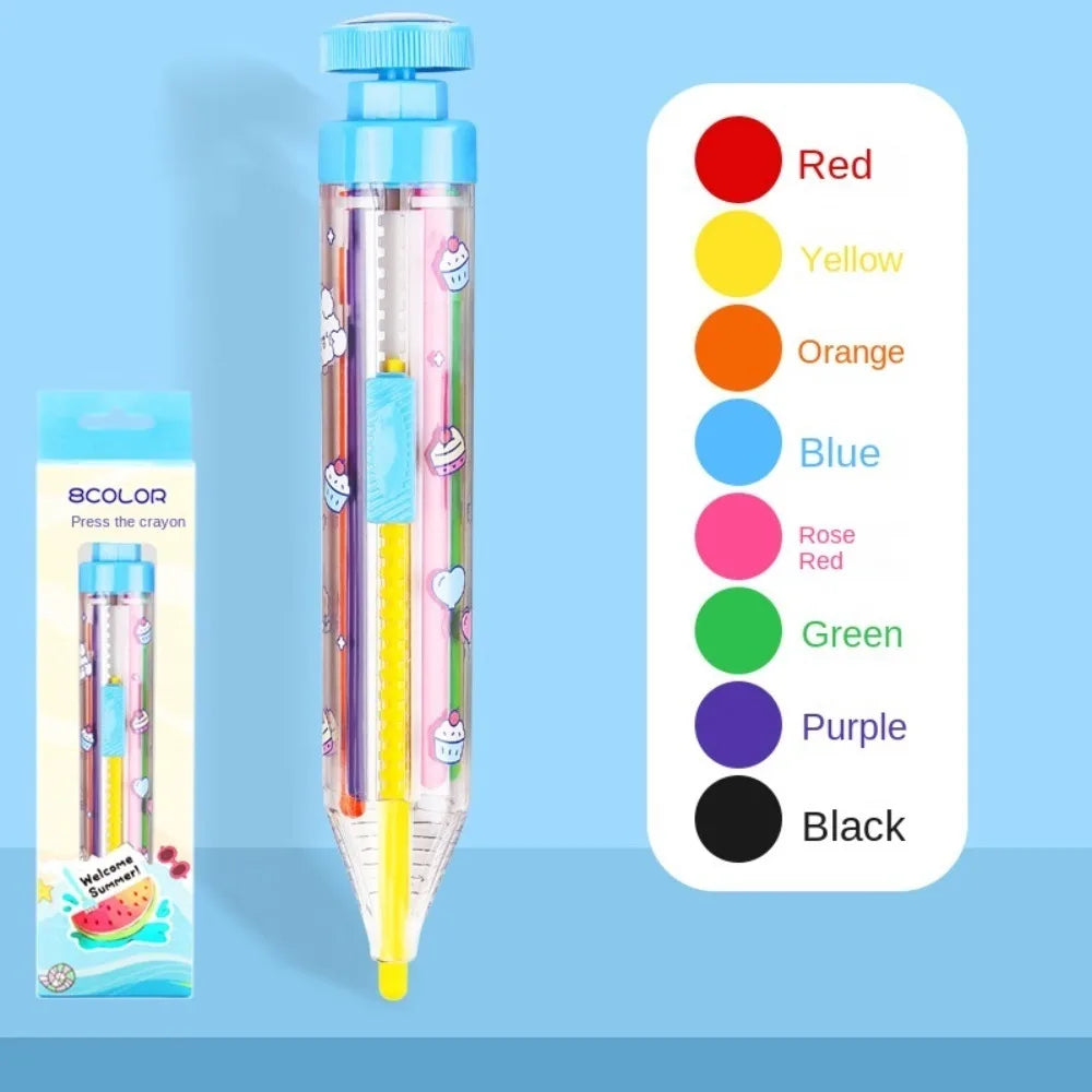 1Pc 8 In 1 Multicolor Crayons Creative Push Style DIY Replaceable Oil Pastel Colored Pencil for Kids Graffiti Painting Tools