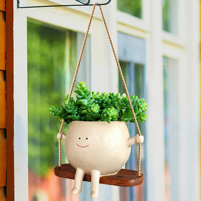 Swing Face Planter Resin Plant Succulent Pots Creative Wall Hanging Head Planter Multifunctional Home Garden Patio Accessories