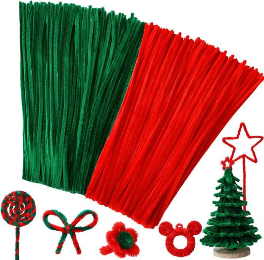 200 Pieces Pipe Cleaners Chenille Stems for Christmas Supplies Decorations, 11.81 Inches by 6 mm, Red and Green