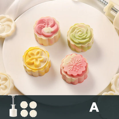 4Pcs/Set Mooncake Mold Cherry Sakura Pattern Stamps Hand Press Blossom Flowers Bean Paste Cake Mold Plungers Pastry Bake Tools