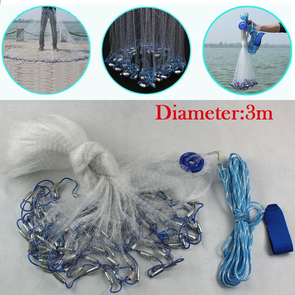 10ft Diameter Fishing Cast Net 0.59*0.59in mesh Fishing Cast Net for Bait Trap