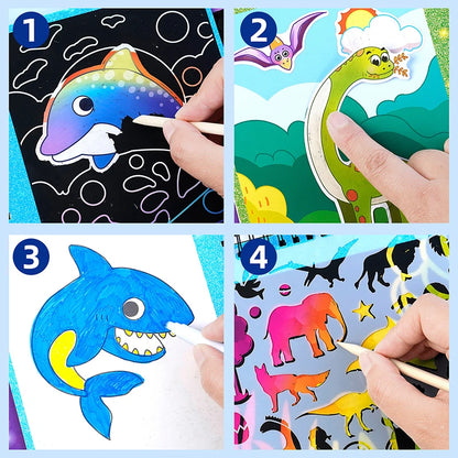 Kid Scratch Art Play Set Colouring Book DIY Drawing Stencils Sticker Creative Craft Toy Kindergarten Activtiy Education Toy Gift