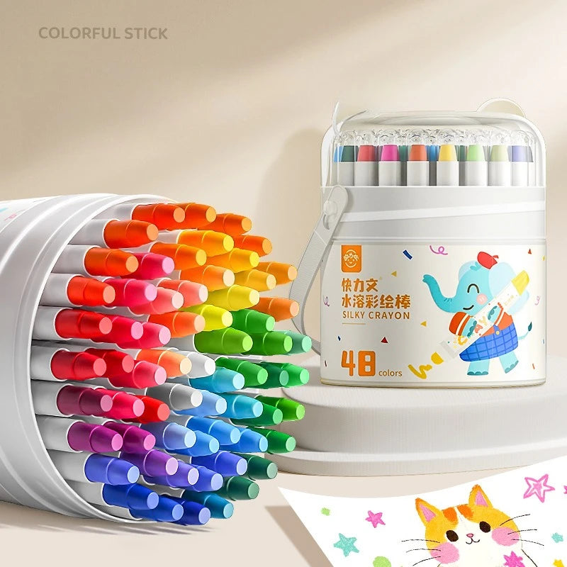 Water Soluble Crayons with Bear - Eared Bucket Packaging and Handle Silky Smooth Art Supplies Kids' Drawing & Coloring Tool Set