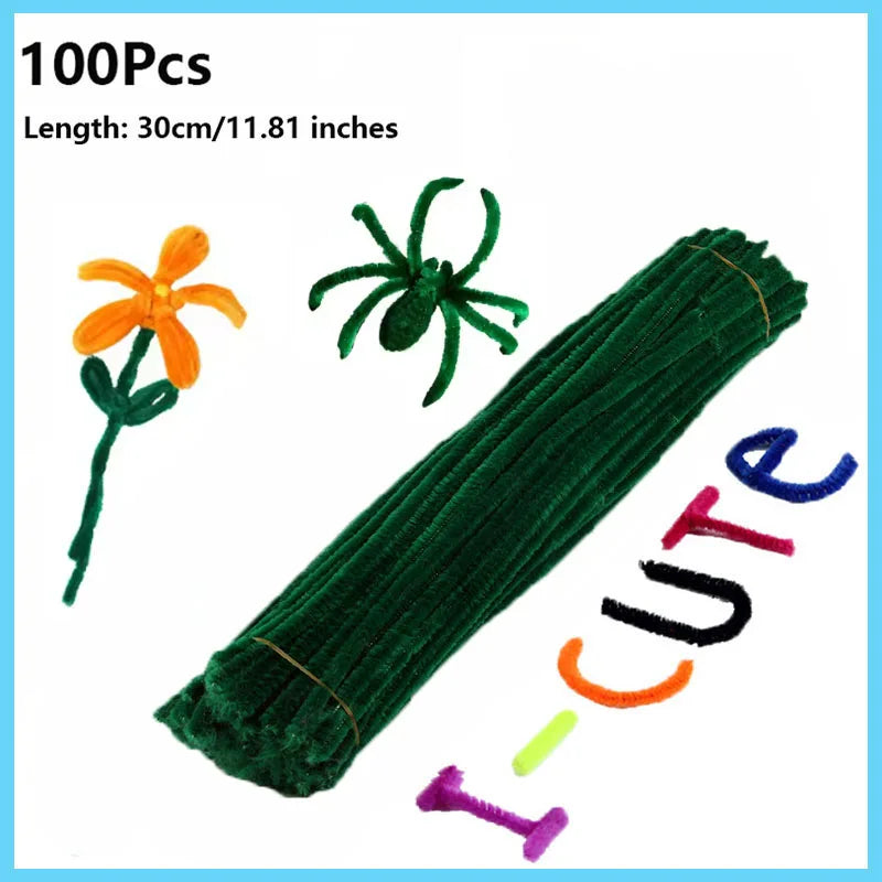 100pcs Colorful Chenille Stems Pipe Cleaners Plush Tinsel Stem Wired Twist Sticks Hair Strip Craft DIY Educational Toys Handmade