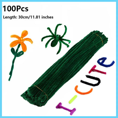 100pcs Colorful Chenille Stems Pipe Cleaners Plush Tinsel Stem Wired Twist Sticks Hair Strip Craft DIY Educational Toys Handmade
