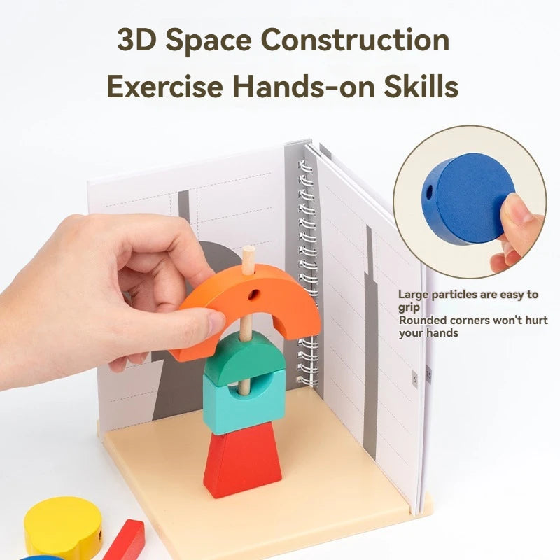 Wooden Building Blocks with 3D Stereo Projection space shadow matching puzzle and early education assembly toys