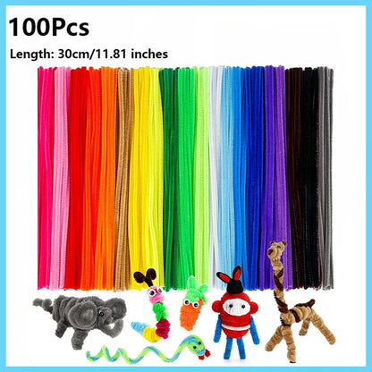 100pcs Colorful Chenille Stems Pipe Cleaners Plush Tinsel Stem Wired Twist Sticks Hair Strip Craft DIY Educational Toys Handmade