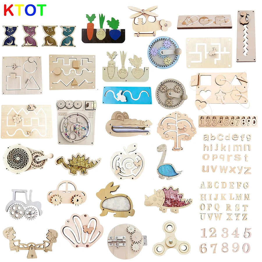 Busy Board Montessori Diy Accessories Early Education Toys Kids Activity Busyboard Material Teaching  Wooden Game 2-6 Years Old