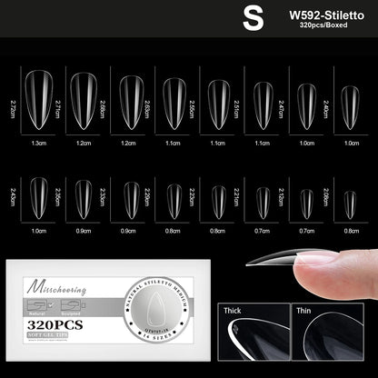 XS-L Nature Soft Gel False Nail Tips Full Cover Press on Almond Capsules Coffin Artificial Glossy Fake Nails Extension 16 Sizes