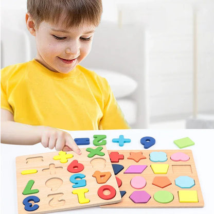 Kids Alphabetic Arithmetic Number Geometric Shapes Wooden Puzzle Preschool Learning Educational Game Toy for Children