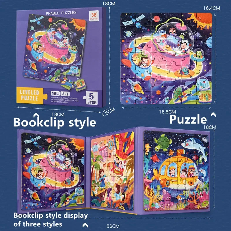 Kids Magnetic Wooden Puzzle Cartoon Pattern Busy Quiet Book Jigsaw Puzzles Game Kids Montessori Educational Toys for Children