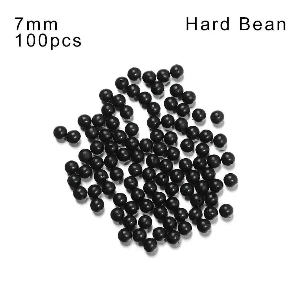 100pcs Fishing Beads Space Stopper Black 3mm-12mm Round Soft and hard beans Fishing Lures bait Hook Rig Accessories