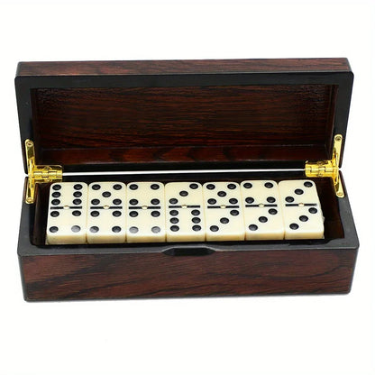[Wooden Dominoes Game Set] 28pcs Double Six Dominoes - Wooden Box Travel Portable Carrying Table Game Set Toys Entertainment