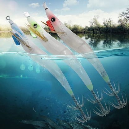 Luminous Lure Octopus Cuttlefish Fishing Bait Simulation with Squid Jig Hook Lure Hook Fishing Tackles Wood Shrimp Squid Lures