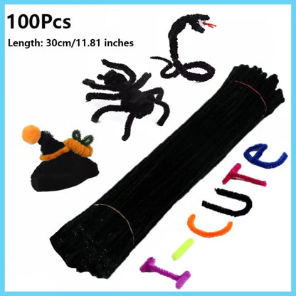 100pcs Colorful Chenille Stems Pipe Cleaners Plush Tinsel Stem Wired Twist Sticks Hair Strip Craft DIY Educational Toys Handmade