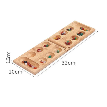 Riverstones & Bamboo Foldable Mancala Board Game - Fun Classic Table Game with Wooden Board for Adults & Kids