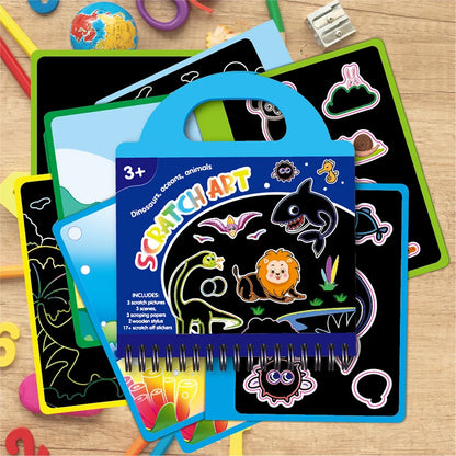 Kid Scratch Art Play Set Colouring Book DIY Drawing Stencils Sticker Creative Craft Toy Kindergarten Activtiy Education Toy Gift