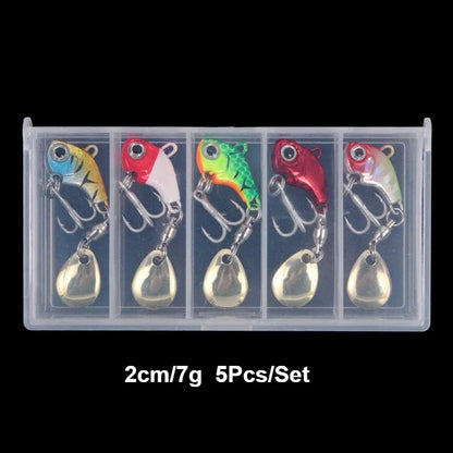 5piece fishing lure kit Metal VIB Artificial Bait Sinking Spinner Spoon Fishing Lures Jigs Fishing Tackle