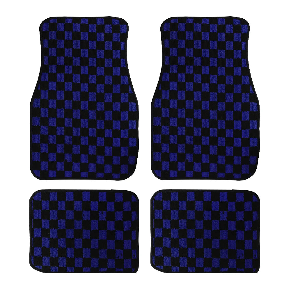 4Pcs JDM Racing  Plush Floor Mat Checkers Vehicle Front Rear Carpets Universal Car Floor Carpet Rugs Non-Slip Car Decoration
