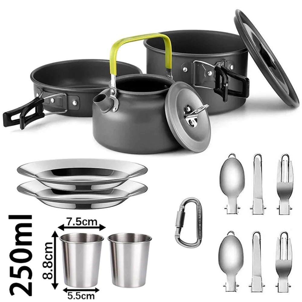 1Set Camping Cooking set Camping Cookware Travel Tableware Outdoor Picnic Set Teapot For 2-3 Peaple Non-stick pots assorted sets