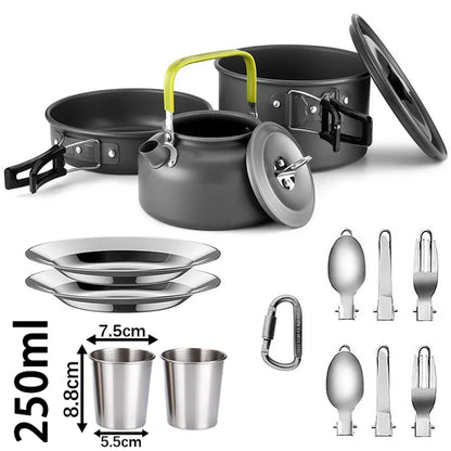 1Set Camping Cooking set Camping Cookware Travel Tableware Outdoor Picnic Set Teapot For 2-3 Peaple Non-stick pots assorted sets