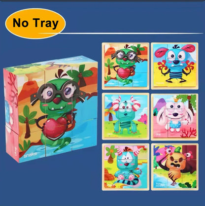 3D cube Wooden puzzle children's nine pieces six-sided wooden block tray children's Montessori learning educational puzzle toys