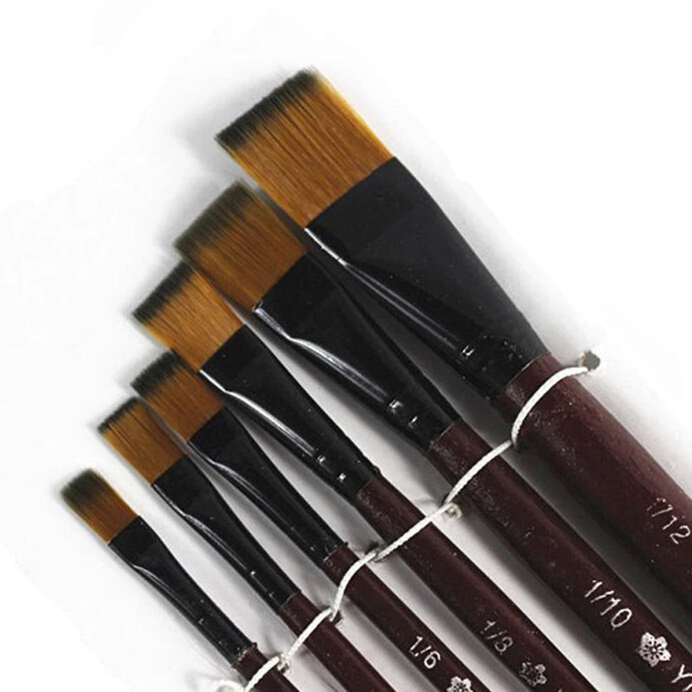 6Pcs/Set Nylon Hair Acrylics Art Paint Brush Different Size Watercolor Oil Painting Set