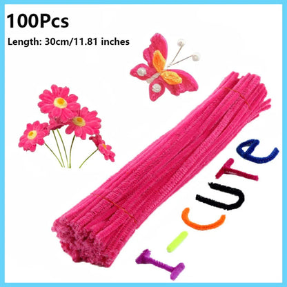 100pcs Colorful Chenille Stems Pipe Cleaners Plush Tinsel Stem Wired Twist Sticks Hair Strip Craft DIY Educational Toys Handmade