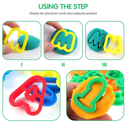 Puzzle Play Dough Tool Kit For Kids Number Letters Symbols Cutters Dough Rollers Clay Playdough Accessories Preschool DIY Toys