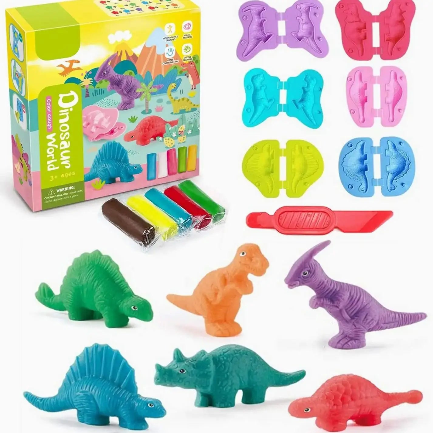 Yeahbo Playdough Sets for Kids, Modelling Clay, Air Dry Clay with 6 Dinosaur Mold, Polymer Clay Set, Play Dough Dinosaur Toys