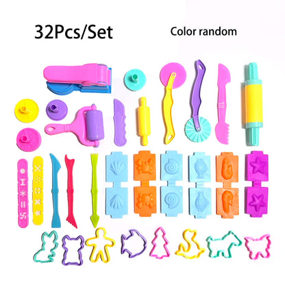 25-32pcs Play Dough Accessories Set Playdough Tools with Various Plastic Molds Rolling Pins Cutters Clay Model for Children Kids