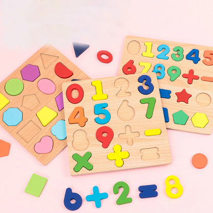 Kids Alphabetic Arithmetic Number Geometric Shapes Wooden Puzzle Preschool Learning Educational Game Toy for Children