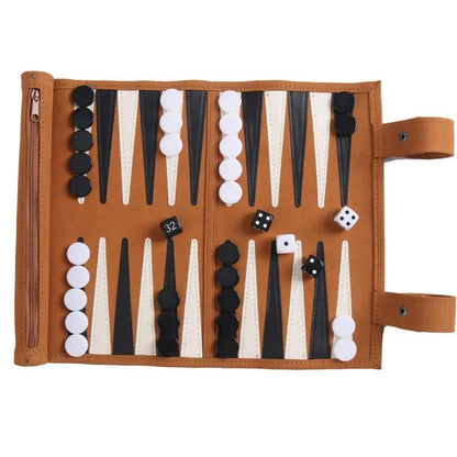 Portable Backgammon Set Roll-Up Classic Board Game Microfiber And PU Leather Classic Board Game Chess Backgammon Board Game