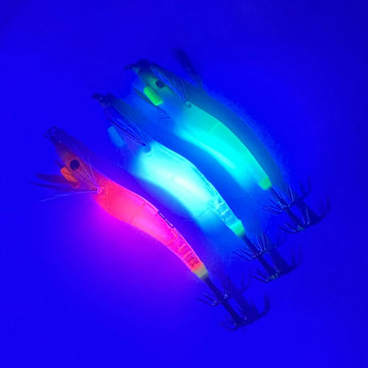 Luminous Lure Octopus Cuttlefish Fishing Bait Simulation with Squid Jig Hook Lure Hook Fishing Tackles Wood Shrimp Squid Lures