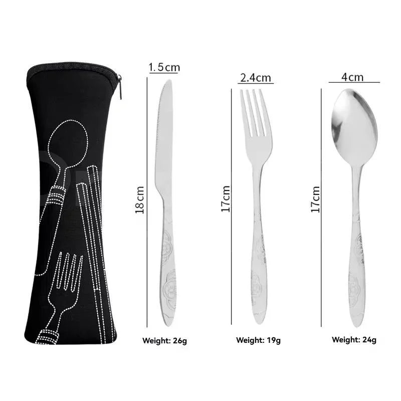 1/3pcs Picnic Set Tableware Washable With Zipper Travel Cutlery Kit  Portable Pouch For Dinner Household Tool Camping Spoon